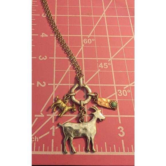 Three-Tone Metal Goat Cluster Charm Pendant Necklace - Picture 8 of 8
